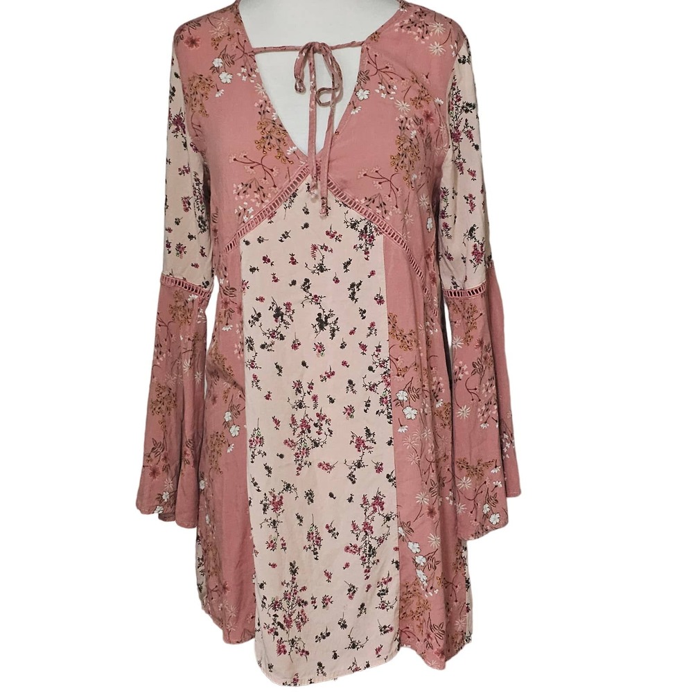Urban Outfitters Pink Floral Patchwork Tunic Dress